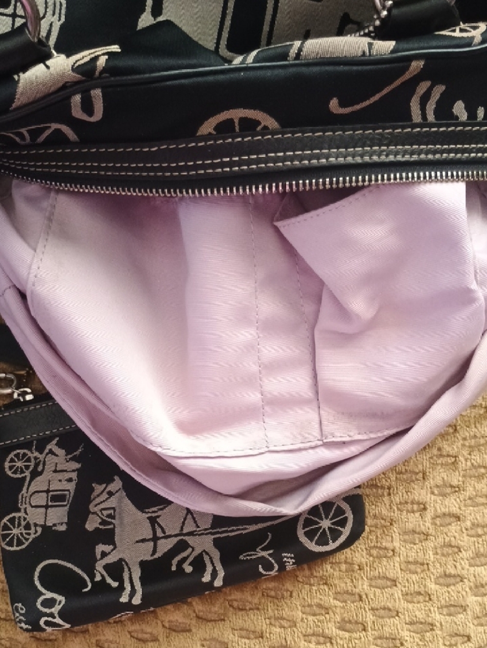 Coach Black Satchel with Cream Carriage Print and Matching Wristlet - Picture 7 of 11